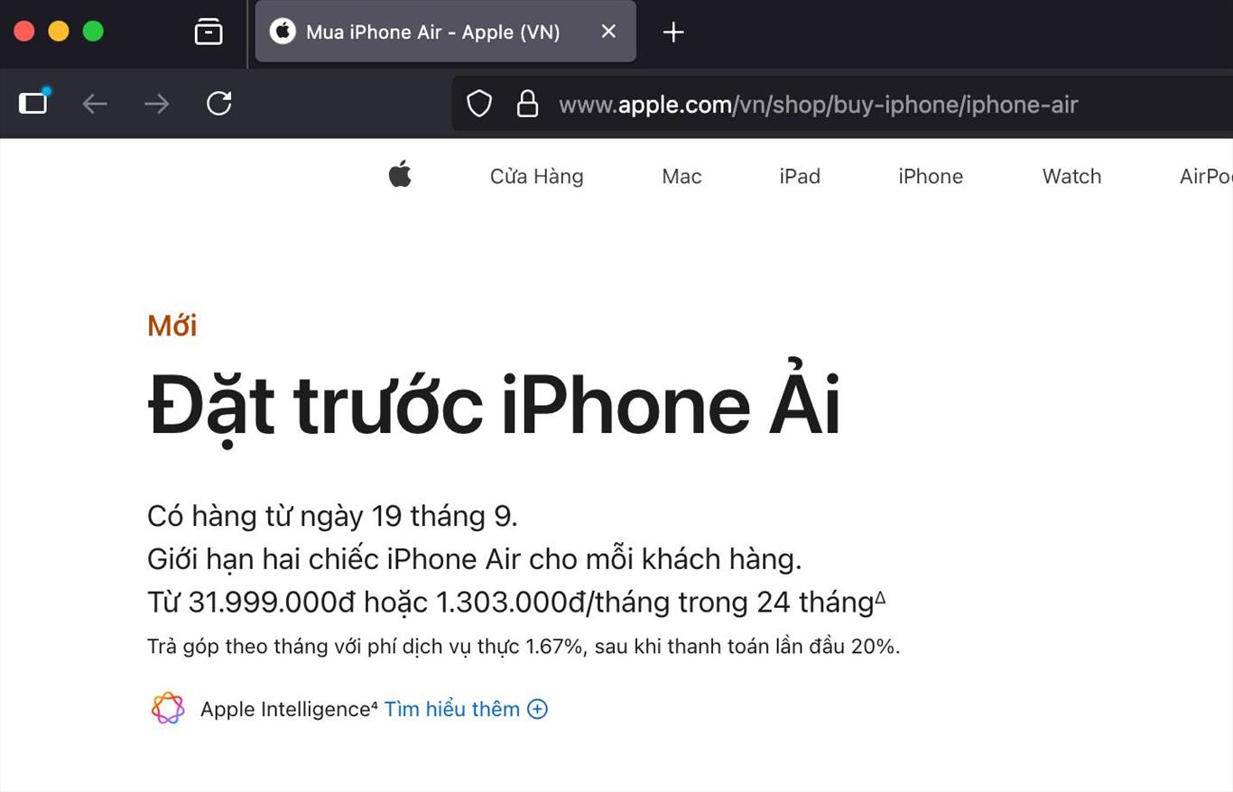 Apple bất ngờ gặp lỗi hiển thị “iPhone Ải” khi mở đặt trước iPhone 17 và iPhone Air tại Việt Nam